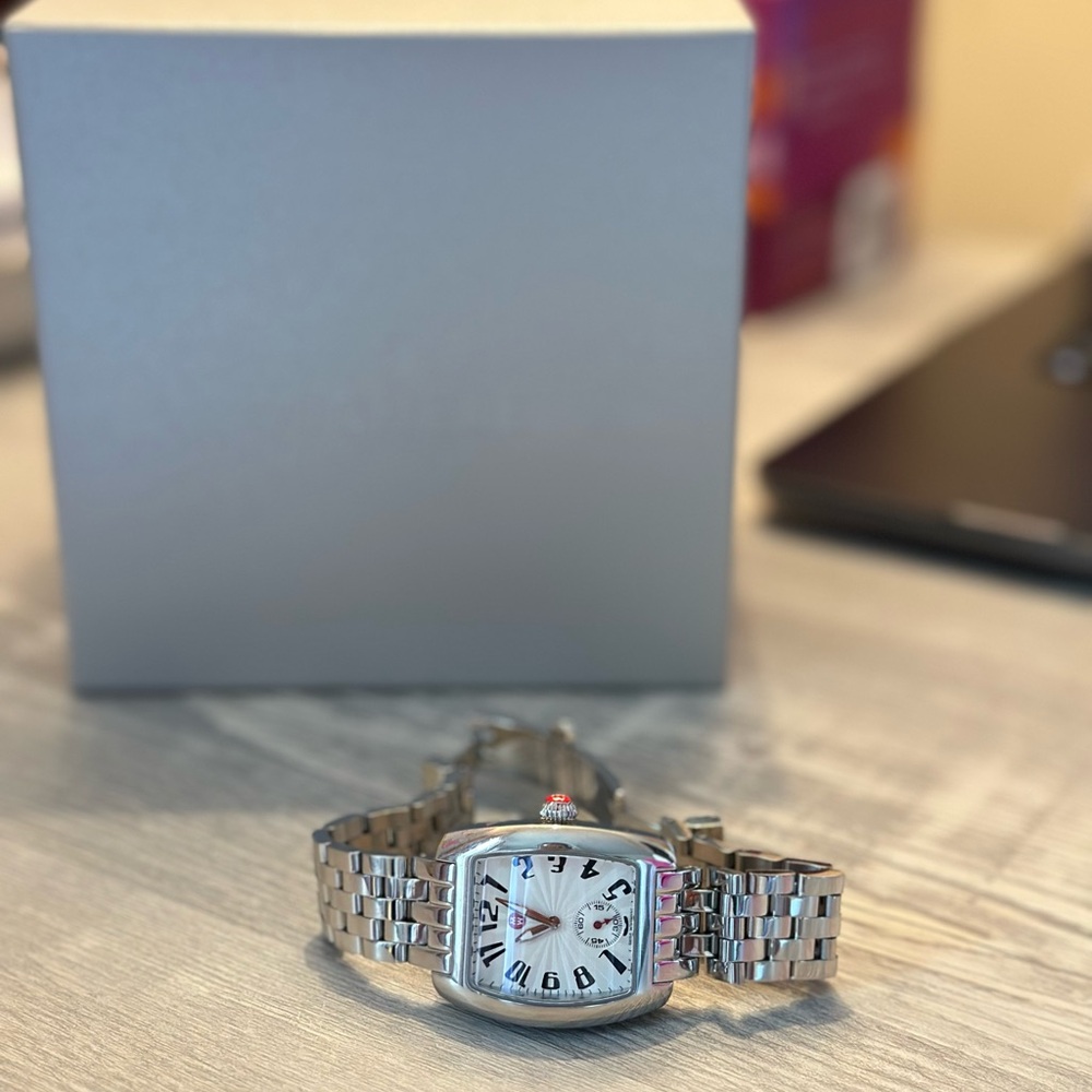 Michele Silver Watch with White Face
